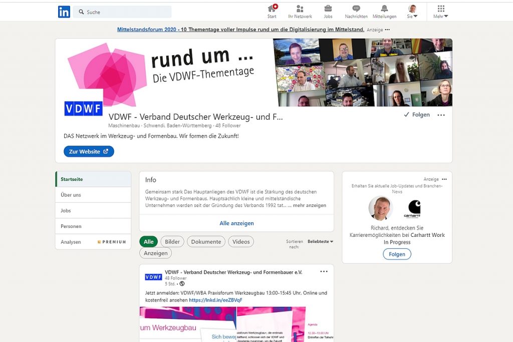 LinkedIn-Auftritt des VDWF