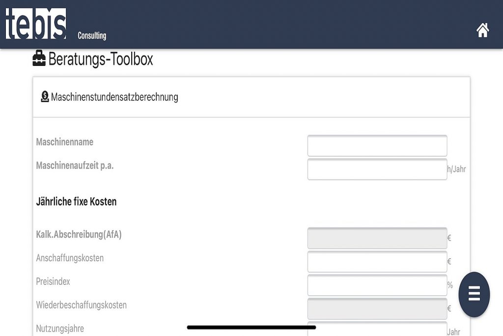 Seit Jahren bewährt ist der Maschinenstundensatz-Rechner von Tebis Consulting. Er leistet gute Dienste bei der Kalkulation. Der Rechner kann nun ebenfalls per App in Echtzeit aussagekräftige Kalkulationen bereitstellen. - Bild: Pergler Media