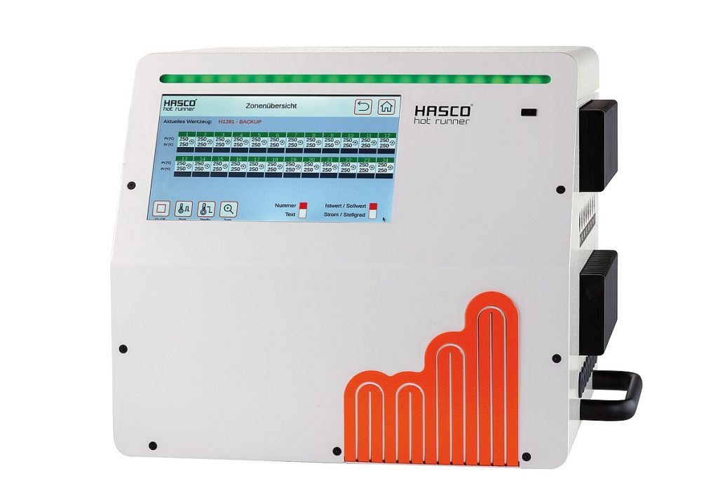Die neuen Heißkanalregler Primezone H1281/… von Hasco sollen mit Regelgenauigkeit, intuitivem Bedienkomfort und umfassenden Diagnosefunktionen punkten. - Bild: Hasco Das großzügige 10“ Touch-Display bietet eine sehr gute Übersicht über alle Funktionen und ermöglicht eine einfache Bedienung des Reglers.