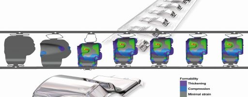 Mit ProgSim können die Konstrukteure von Folgeverbundwerkzeugen ihre Streifenlayouts effizient simulieren, zudem auch modifizieren und validieren. Die Software ermöglicht valide Einblicke in den Umformprozess. So lassen sich noch vor der eigentlichen Fertigung bereits die Korrekturmaßnahmen direkt am Computerbildschirm ausführen. - Bild: Logopress