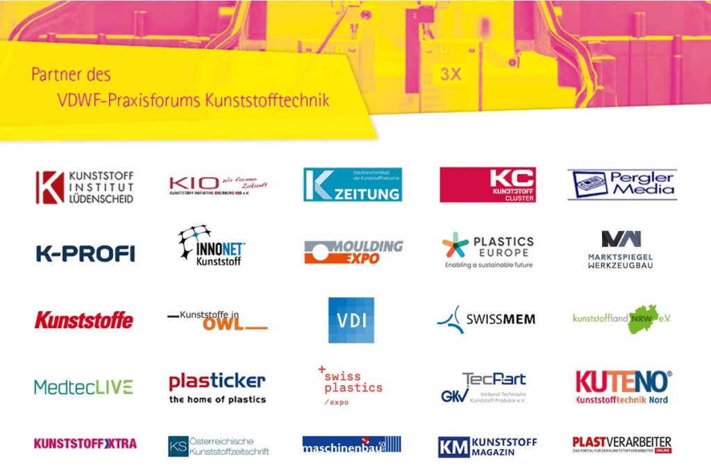 Neben den Sponsoren des Events - Contura, die Hochschule Schmalkalden, AHP Merkle, Engel und Simcon - werben auch alle führenden Verbände, Cluster, Medien und Messen aus der Branche für das Praxisforum Kunststofftechnik. Im Fokus stehen diesmal Nachhaltigkeit, Zukunftsfähigkeit und das gestiegene Umweltbewusstsein.- Bild: VDWF/wortundform