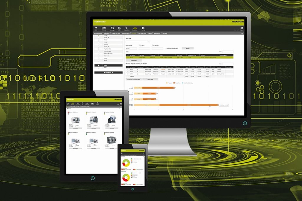 StateMonitor, PlantMonitor und mehr: Die Software-Lösungen im Bereich Digitale Werkstatt von Heidenhain bringen die Digitalisierung der CNC-Fertigung voran. – Bild: Heidenhain