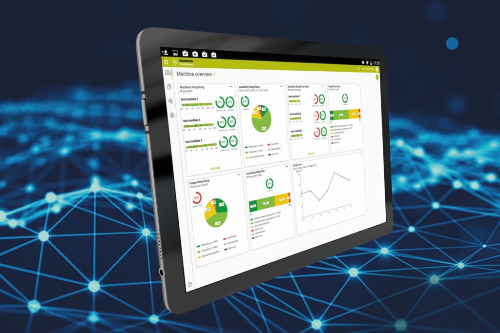 Der PlantMonitor der Digitalen Werkstatt von Heidenhain vernetzt mehrere StateMonitore und sorgt für Transparenz über Standorte und Fertigungsbereiche hinweg. – Bild: Heidenhain